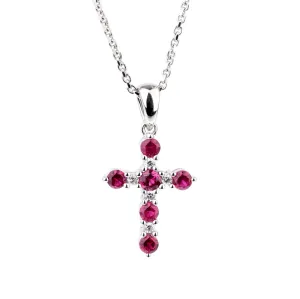 Giorgio Visconti Ruby Diamond Cross White Gold Necklace