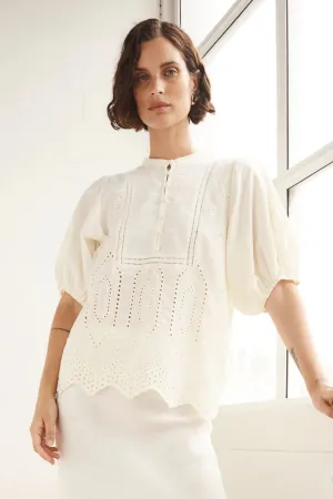 Gleam Top in Cream Broderie