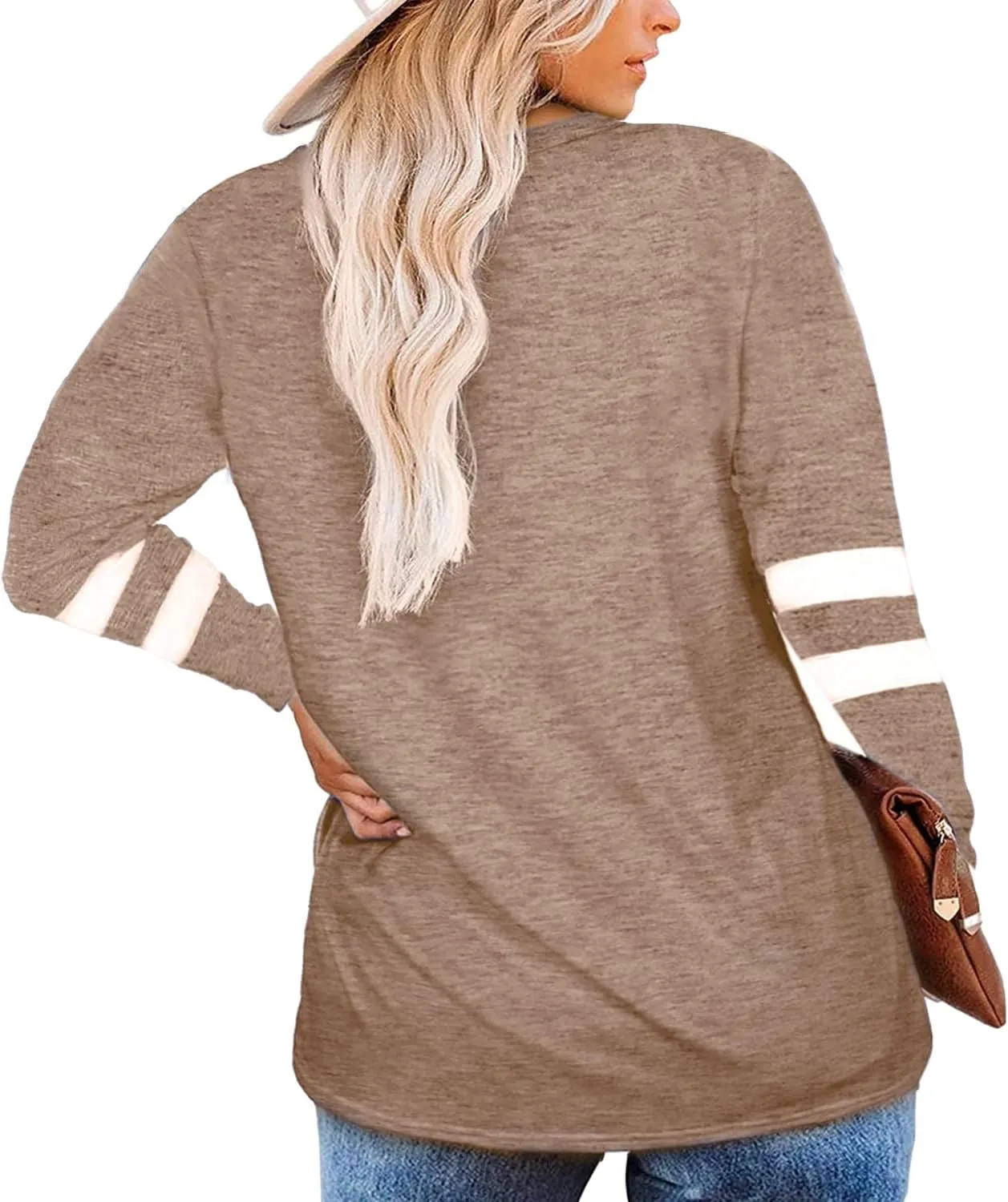 Gloria&Sarah Womens Plus Size Tops V Neck T Shirt Color Block Long Sleeve Casual Tunic Tops