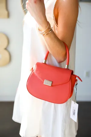 Gold Accent Satchel/Crossbody - Coral