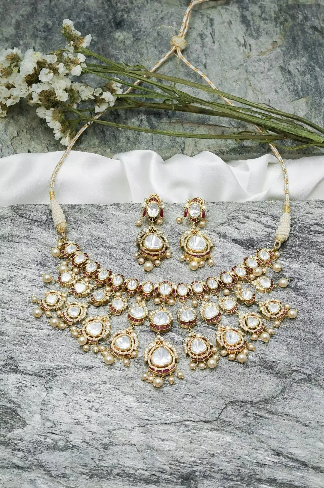 Gold Tone Kundan & Pearl Drops Traditional Necklace Set