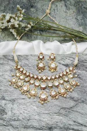 Gold Tone Kundan & Pearl Drops Traditional Necklace Set