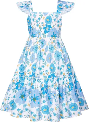 GRACE KARIN Girls Floral Dress Tie Back Flutter Sleeves Casual Summer Dress for 5-12Y