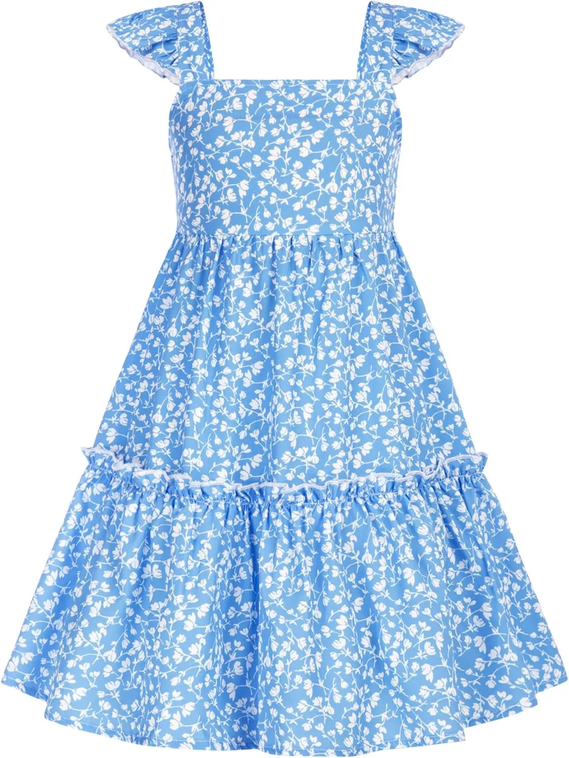 GRACE KARIN Girls Floral Dress Tie Back Flutter Sleeves Casual Summer Dress for 5-12Y