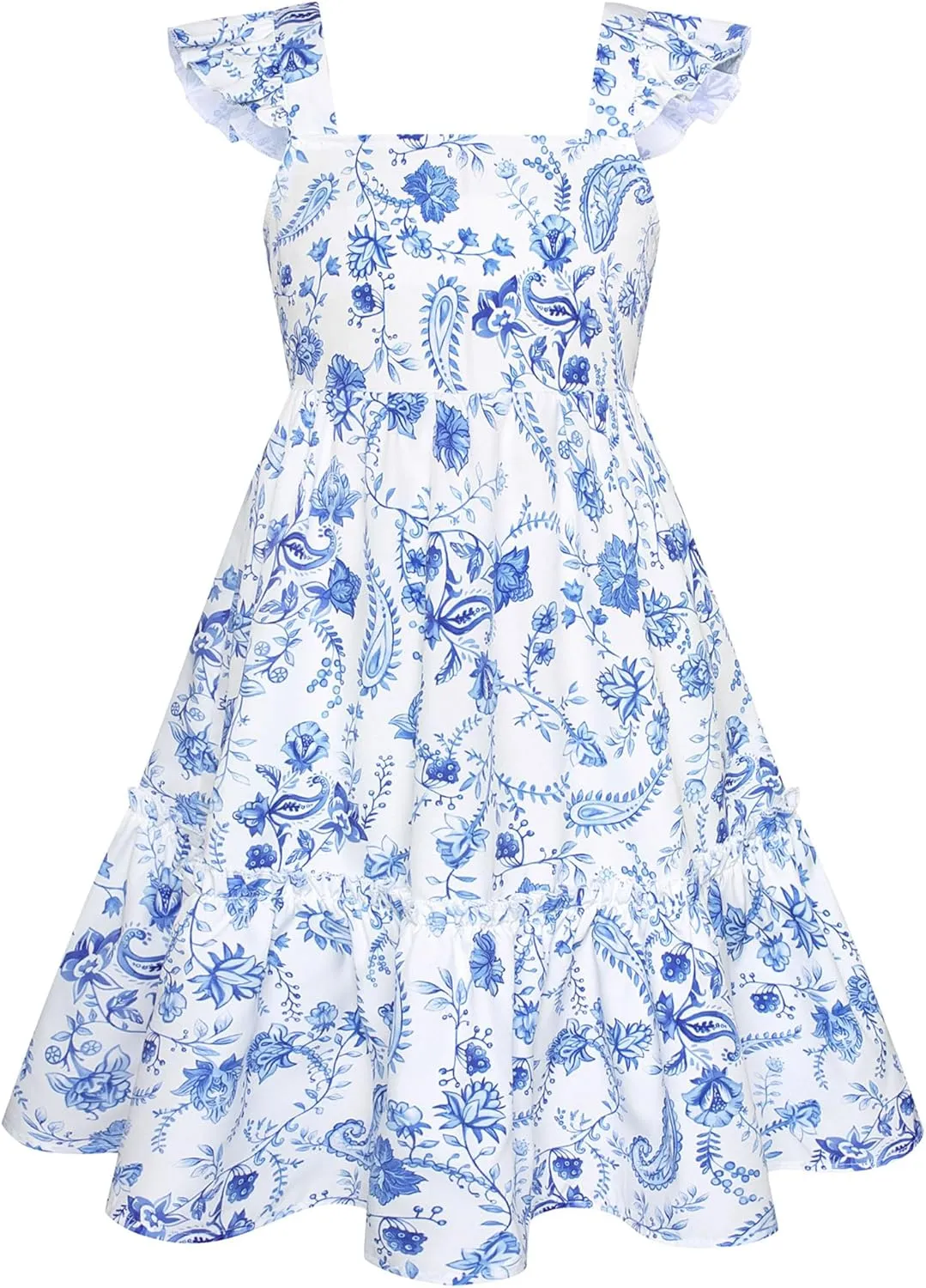GRACE KARIN Girls Floral Dress Tie Back Flutter Sleeves Casual Summer Dress for 5-12Y