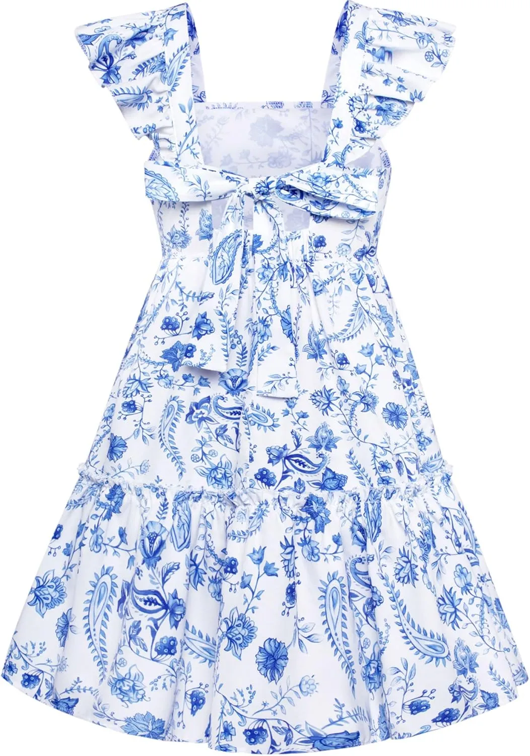 GRACE KARIN Girls Floral Dress Tie Back Flutter Sleeves Casual Summer Dress for 5-12Y