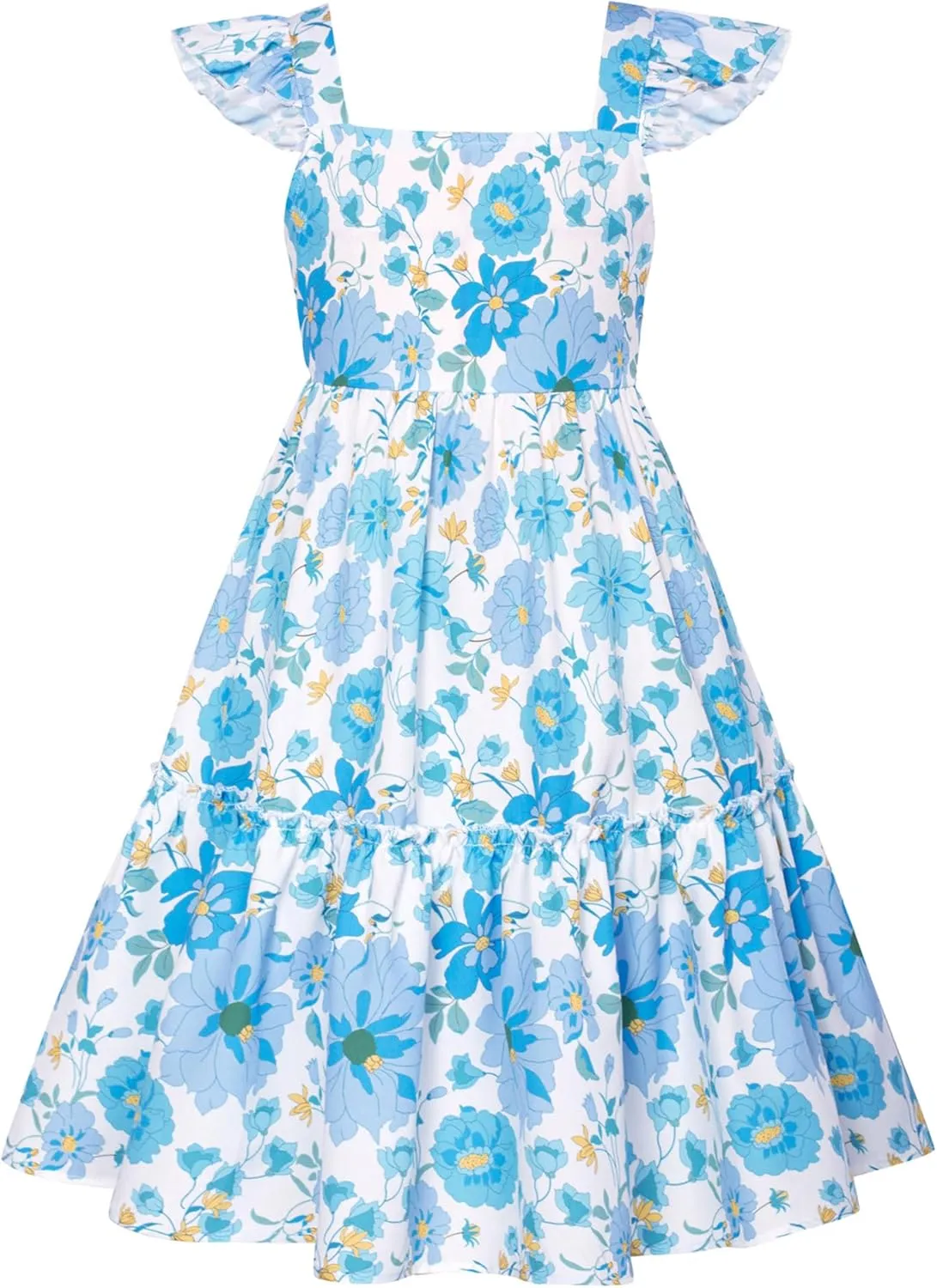 GRACE KARIN Girls Floral Dress Tie Back Flutter Sleeves Casual Summer Dress for 5-12Y
