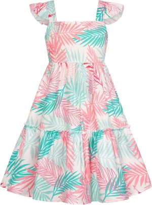 GRACE KARIN Girls Floral Dress Tie Back Flutter Sleeves Casual Summer Dress for 5-12Y