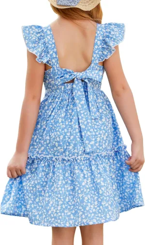 GRACE KARIN Girls Floral Dress Tie Back Flutter Sleeves Casual Summer Dress for 5-12Y