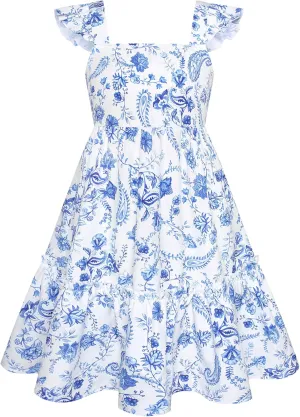 GRACE KARIN Girls Floral Dress Tie Back Flutter Sleeves Casual Summer Dress for 5-12Y