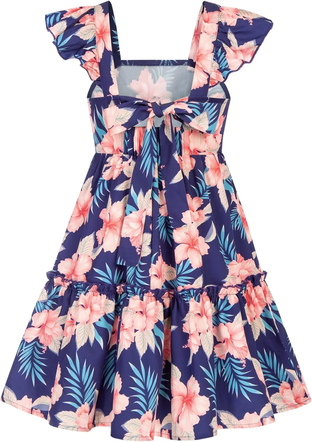 GRACE KARIN Girls Floral Dress Tie Back Flutter Sleeves Casual Summer Dress for 5-12Y