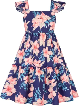 GRACE KARIN Girls Floral Dress Tie Back Flutter Sleeves Casual Summer Dress for 5-12Y