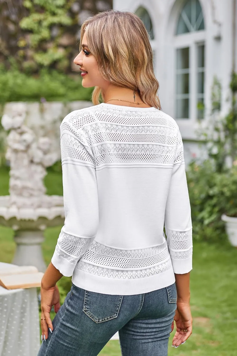 GRACE KARIN Women's 2025 Cropped Cardigan 3/4 Sleeve Lightweight Crochet Shrug Hollowed-Out Knit Sweater Tops