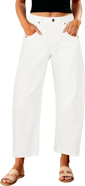 GRAPENT Barrel Jeans for Women Trendy High Waisted Wide Leg Baggy Cropped Relax Fit Stretch Denim Trouser Ankle Pants