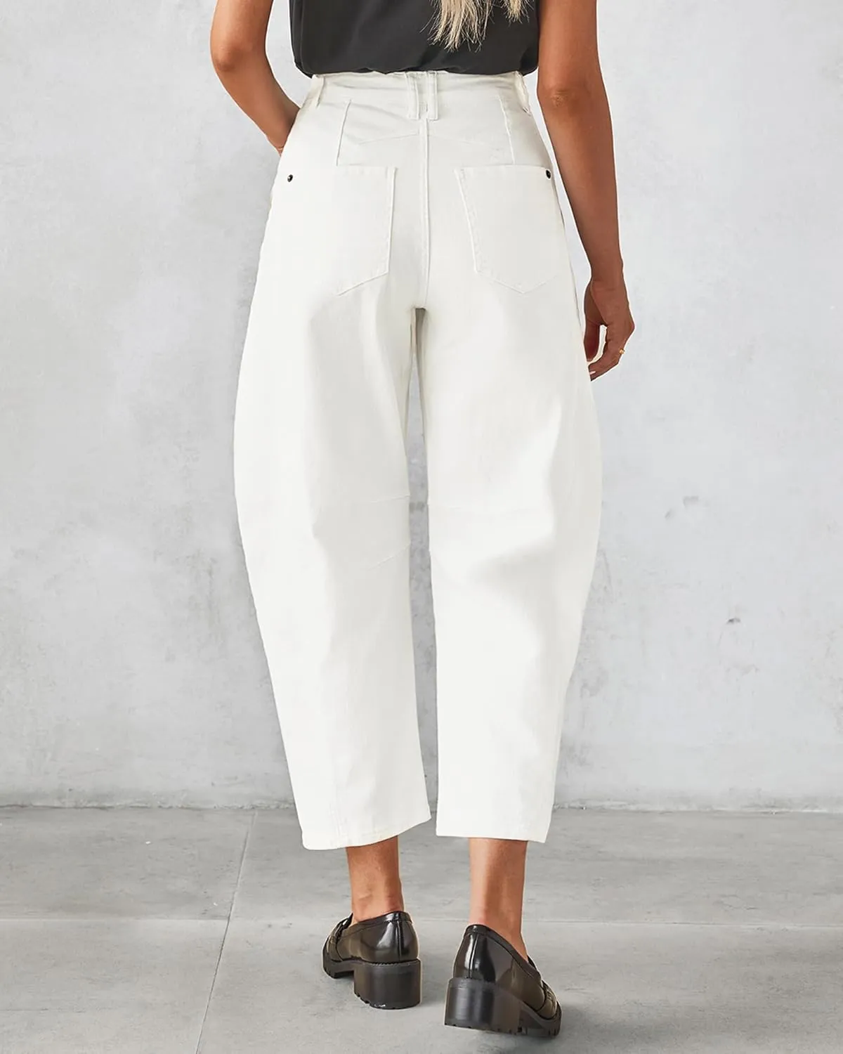 GRAPENT Barrel Jeans for Women Trendy High Waisted Wide Leg Baggy Cropped Relax Fit Stretch Denim Trouser Ankle Pants