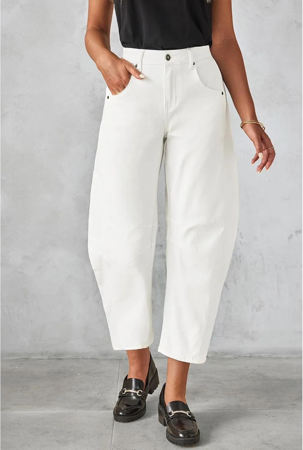 GRAPENT Barrel Jeans for Women Trendy High Waisted Wide Leg Baggy Cropped Relax Fit Stretch Denim Trouser Ankle Pants