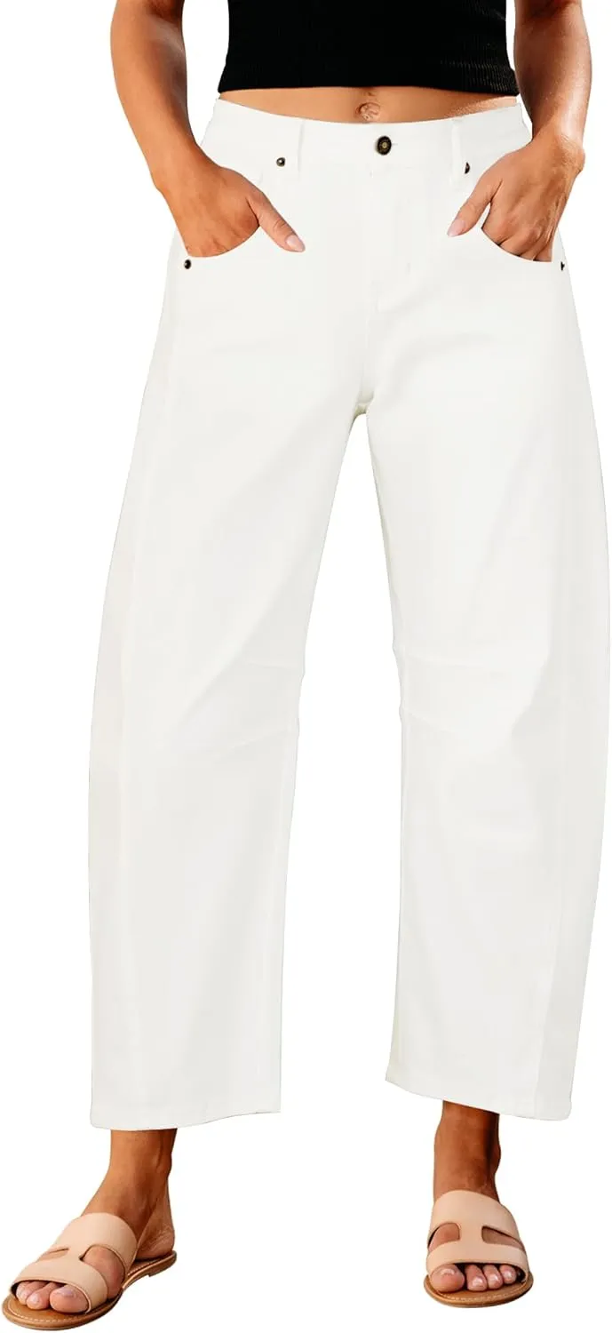 GRAPENT Barrel Jeans for Women Trendy High Waisted Wide Leg Baggy Cropped Relax Fit Stretch Denim Trouser Ankle Pants