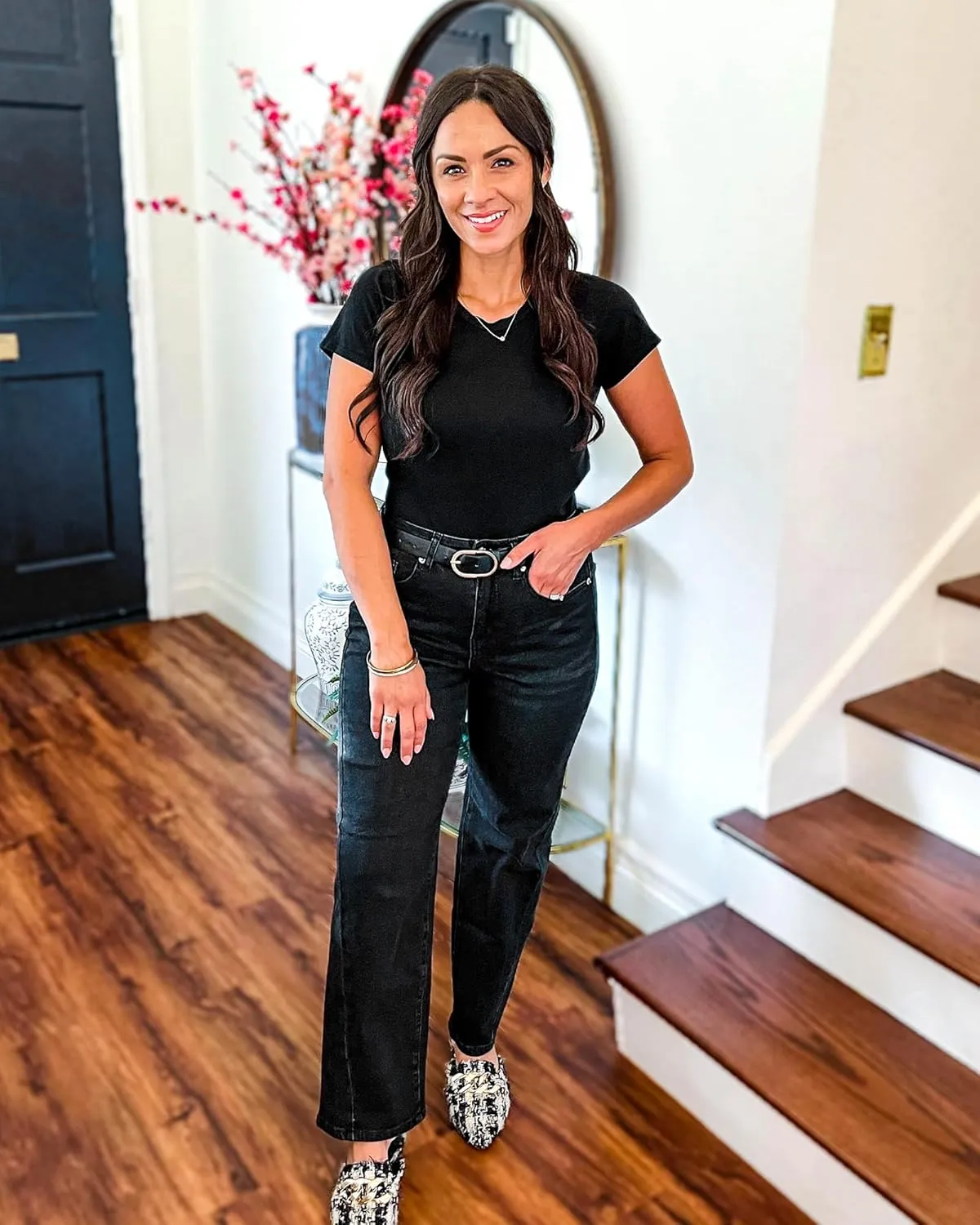 GRAPENT Straight Leg Jeans for Women High Waisted Trendy Ankle Length Forward Seams Stretchy Denim Pants Baggy Jeans
