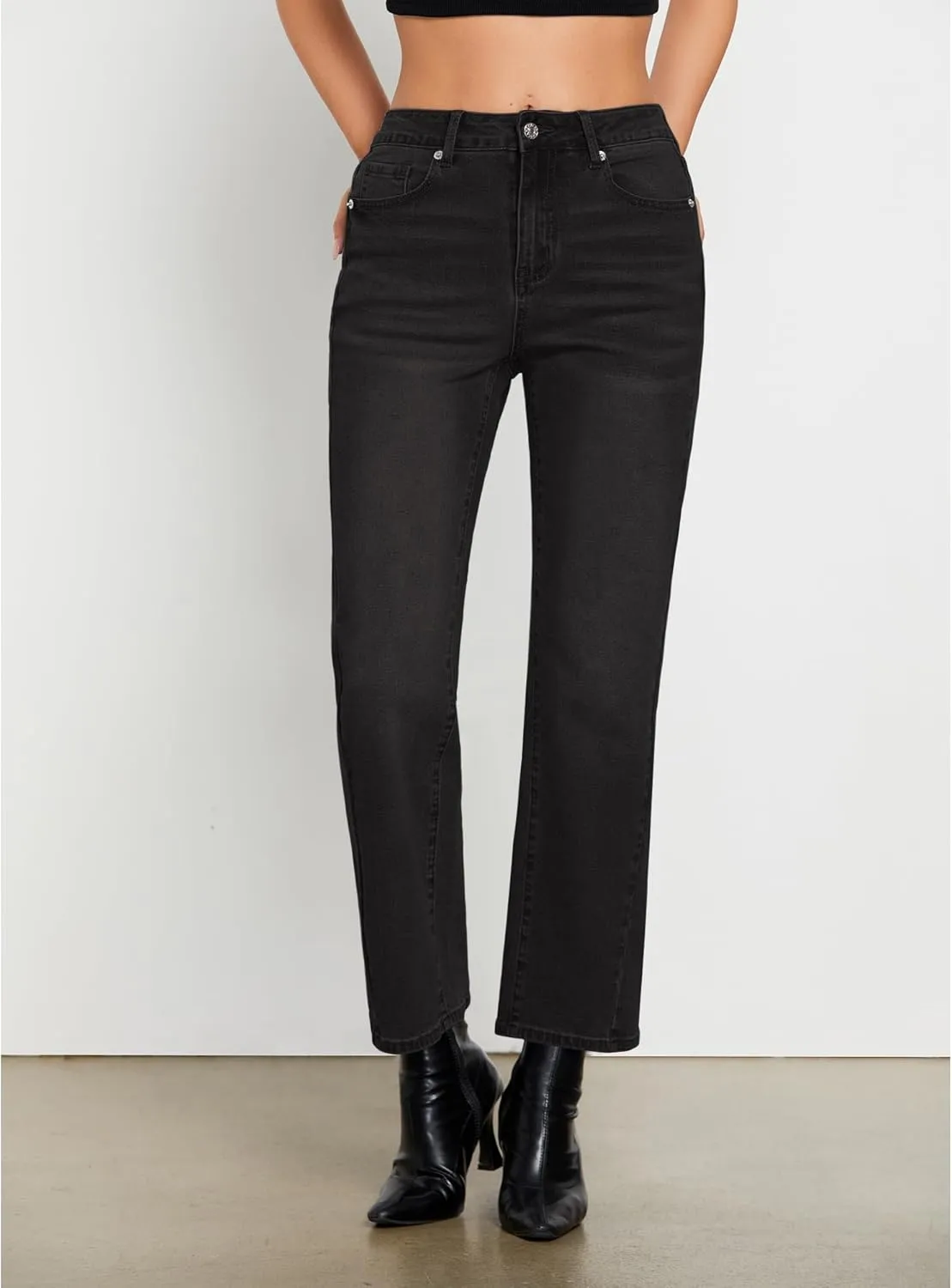 GRAPENT Straight Leg Jeans for Women High Waisted Trendy Ankle Length Forward Seams Stretchy Denim Pants Baggy Jeans