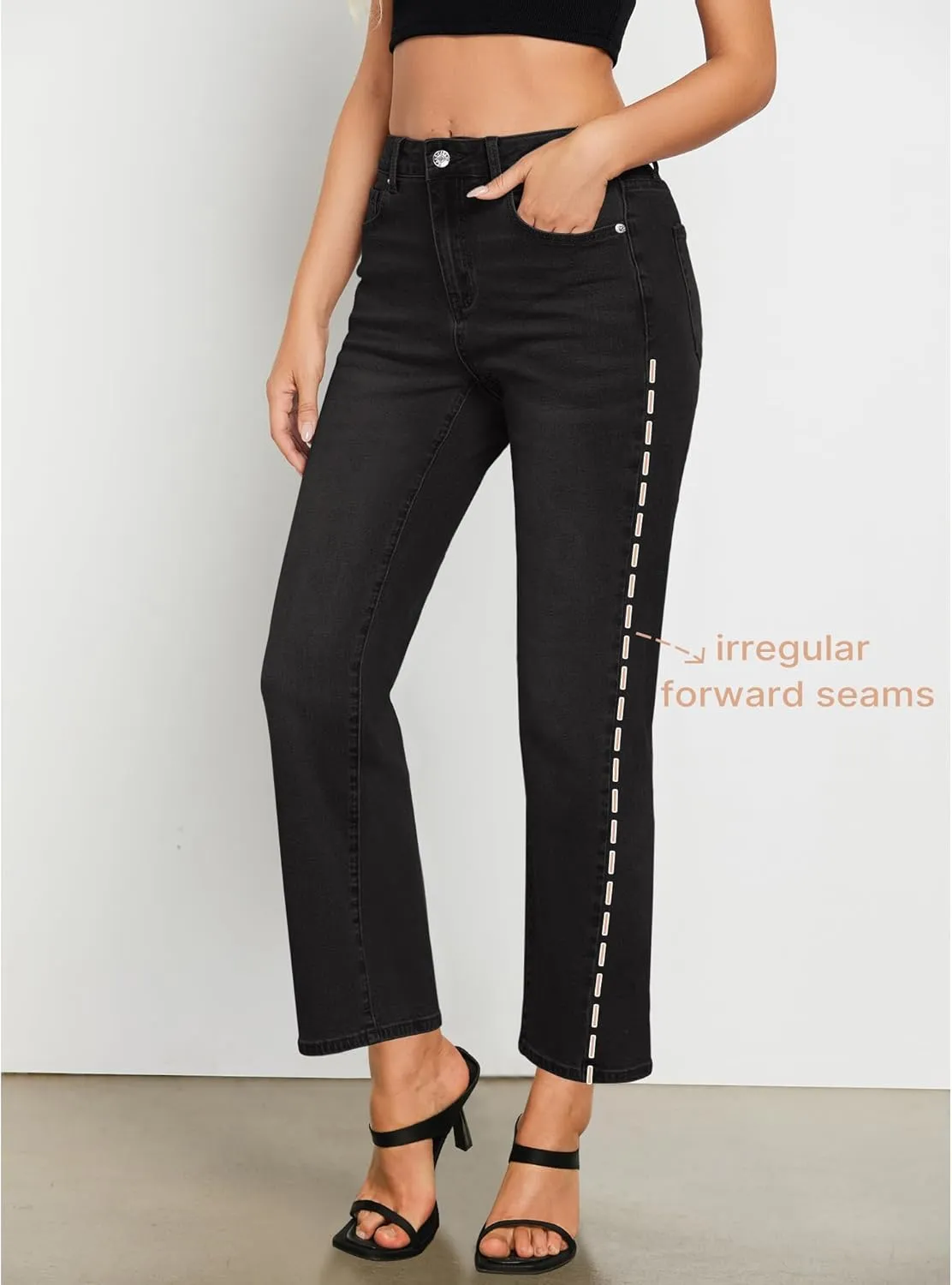 GRAPENT Straight Leg Jeans for Women High Waisted Trendy Ankle Length Forward Seams Stretchy Denim Pants Baggy Jeans