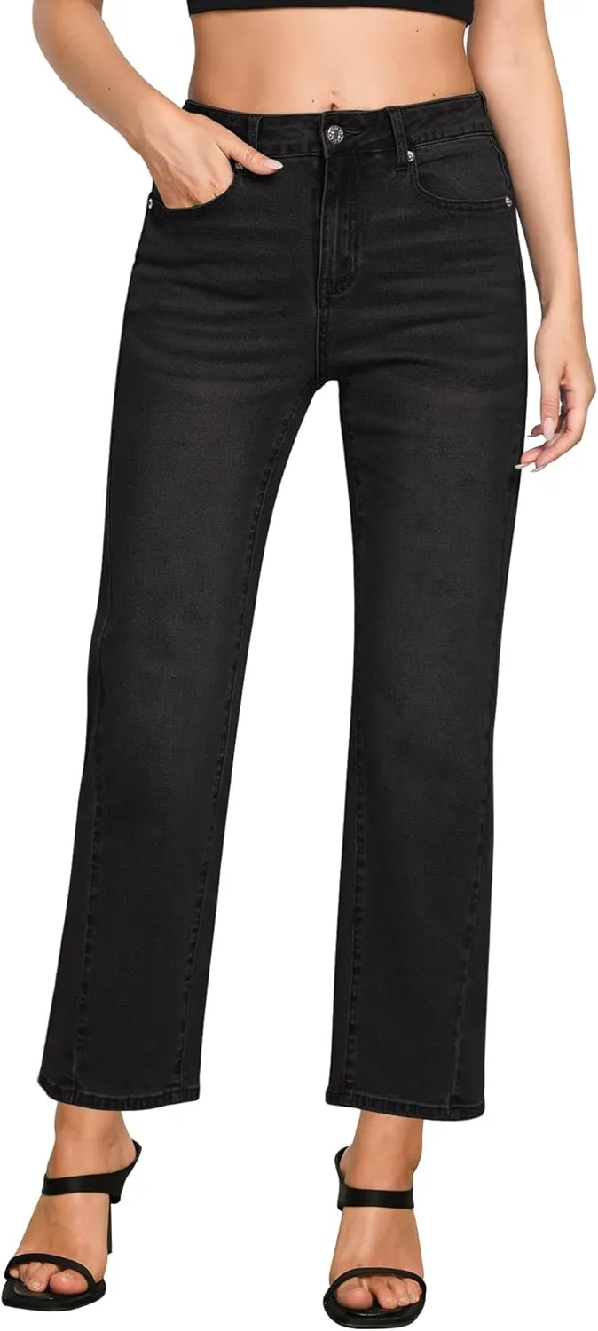 GRAPENT Straight Leg Jeans for Women High Waisted Trendy Ankle Length Forward Seams Stretchy Denim Pants Baggy Jeans