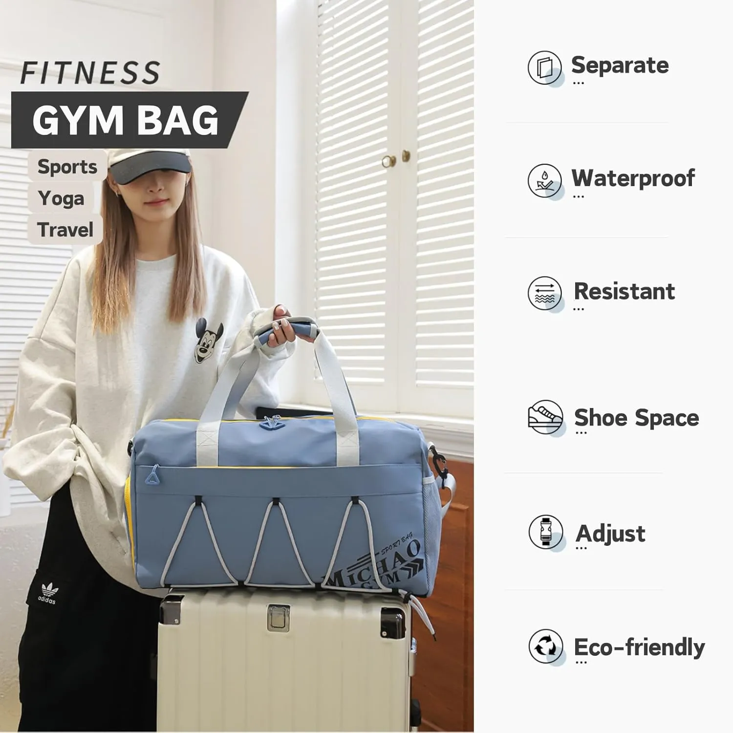 Gym Bag for Men Women, Waterproof Sports Duffle Bag with Shoe Compartment & Wet Pocket, Small Travel Duffel Bag Overnight Carry on Weekender bag for Workout, Fitness, Overnight, Yoga - Black