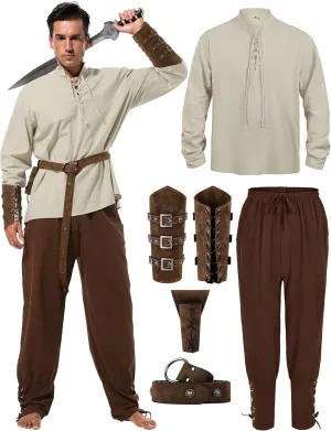 Halloween Renaissance Costume Men, Medieval Costume Men Renaissance Outfit Viking Shirt Pants Belt Accessories