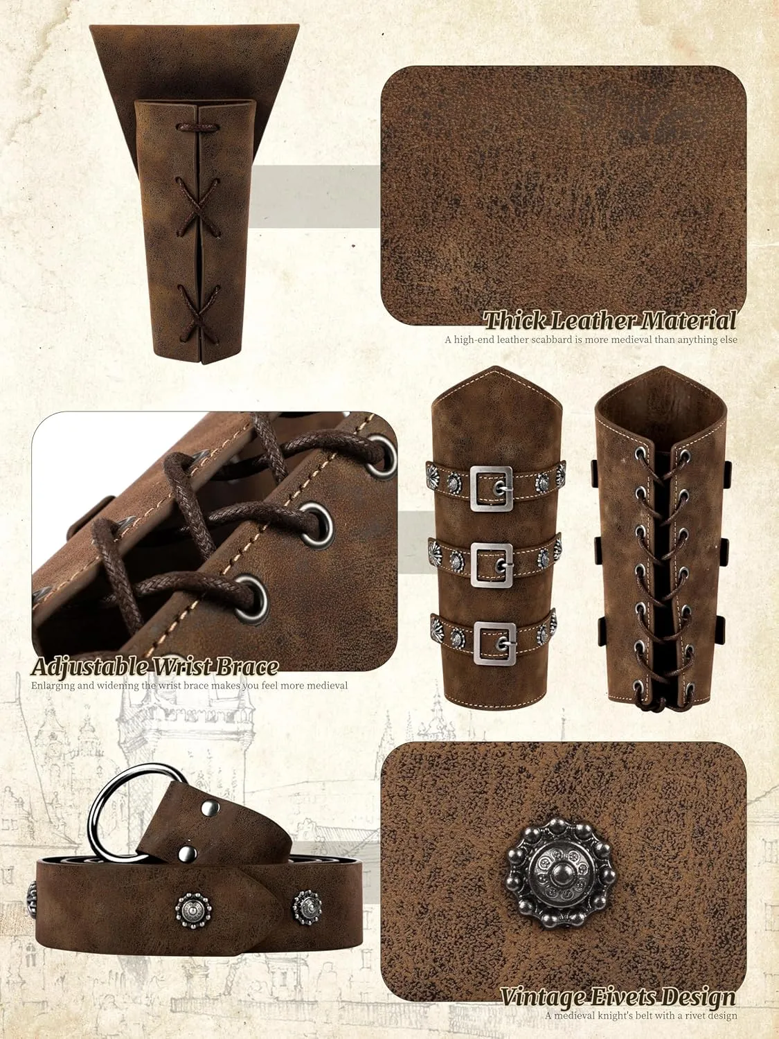 Halloween Renaissance Costume Men, Medieval Costume Men Renaissance Outfit Viking Shirt Pants Belt Accessories