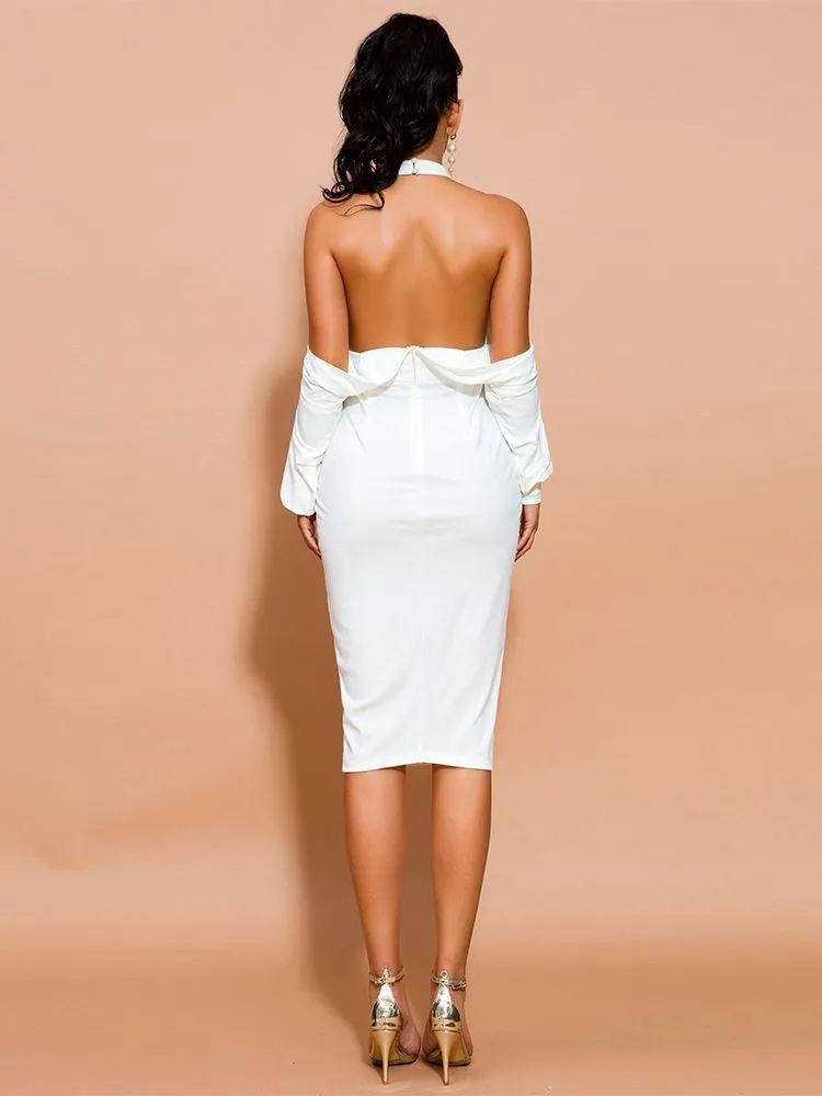Halter Backless Elegant Short White Dress