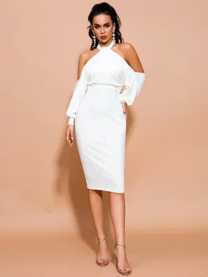 Halter Backless Elegant Short White Dress
