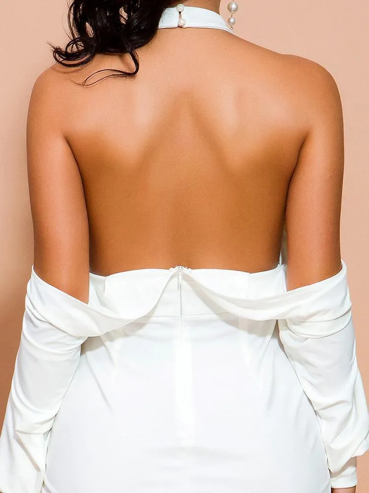 Halter Backless Elegant Short White Dress