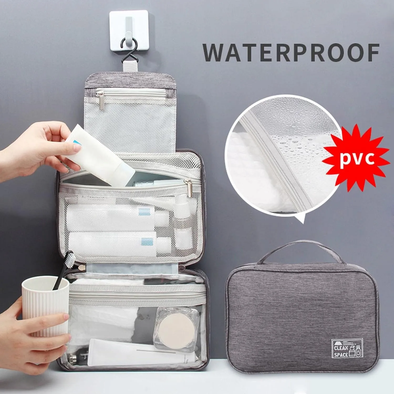 Hanging Toiletry Bags for Traveling Women,10 X 6.5 Inch Makeup Bag Organizer,Large Capacity Foldable Portable Travel Bag for Toiletries,Waterproof Cosmetic Travel Bag,Travel Essentials