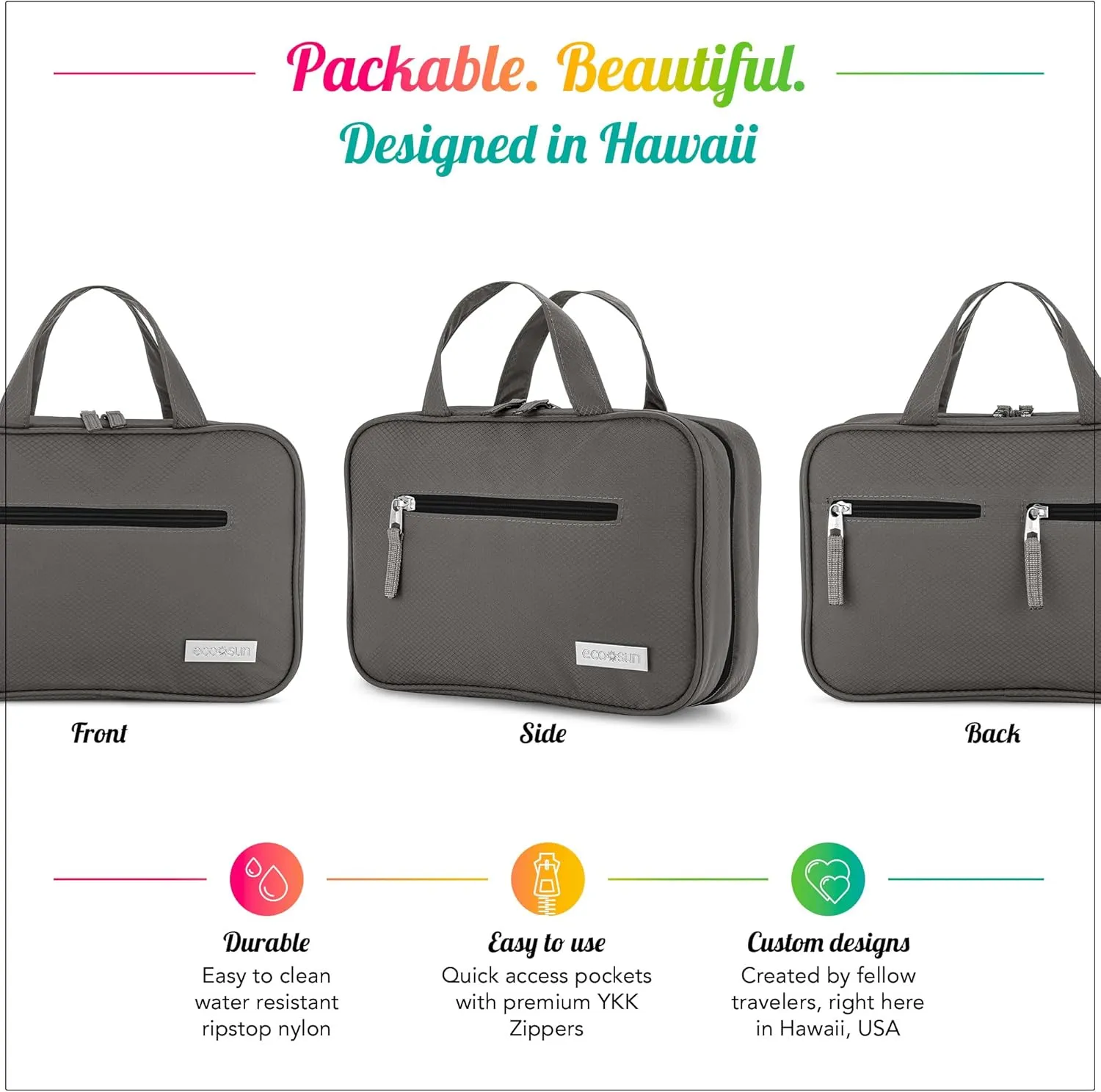 Hanging Travel Toiletry Bag  Designed in Hawaii  Water-resistant Travel Organizer for Bathroom Accessories
