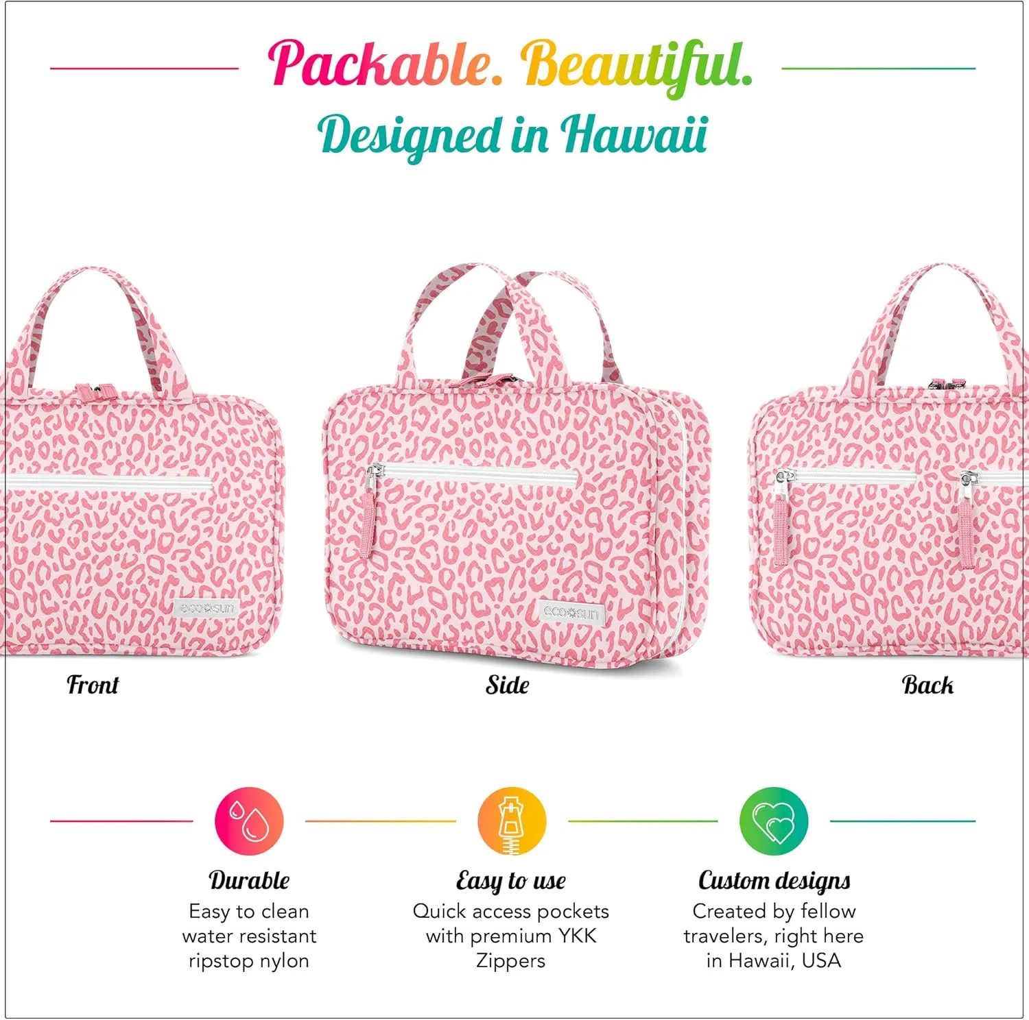 Hanging Travel Toiletry Bag  Designed in Hawaii  Water-resistant Travel Organizer for Bathroom Accessories
