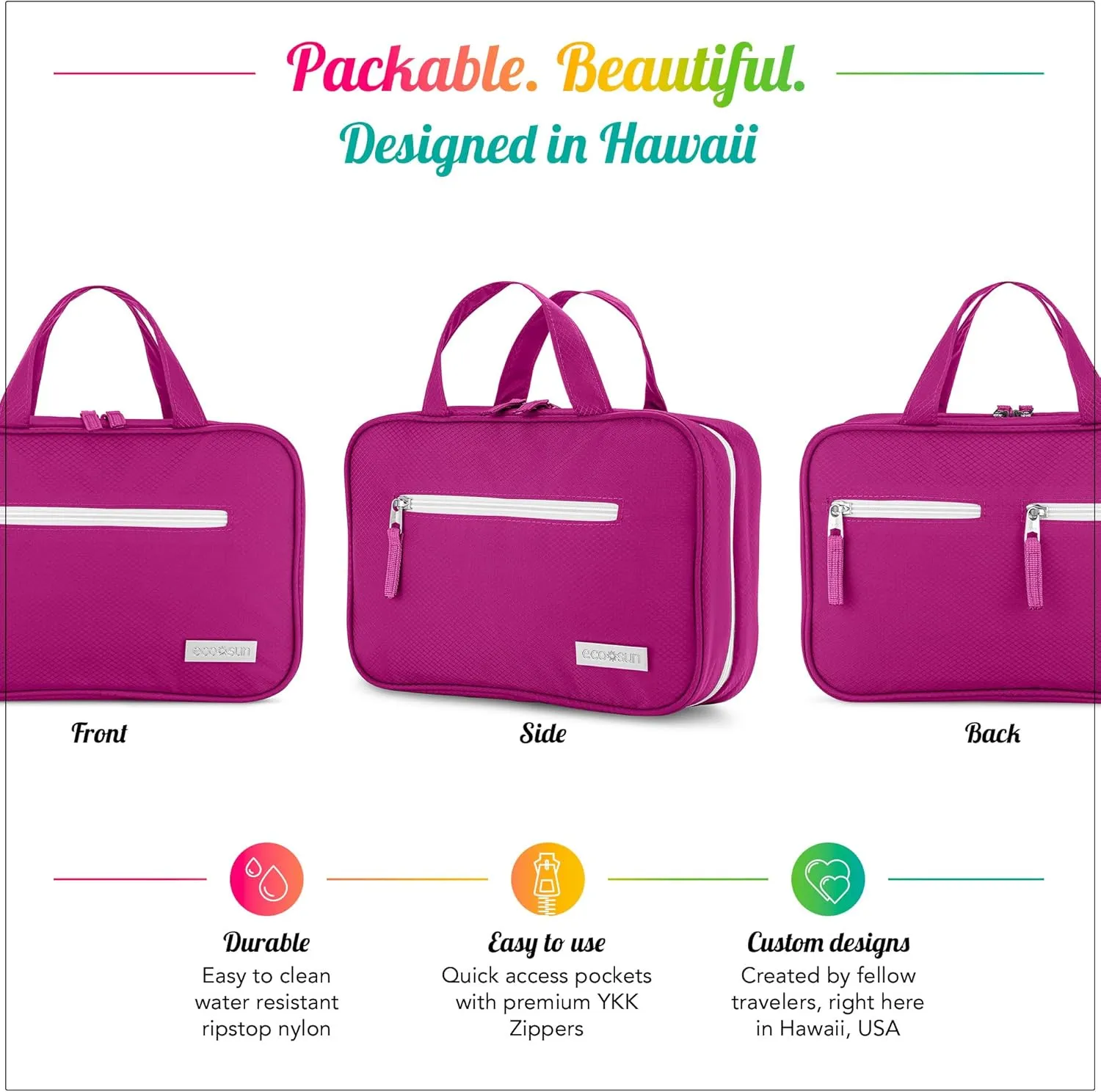 Hanging Travel Toiletry Bag  Designed in Hawaii  Water-resistant Travel Organizer for Bathroom Accessories