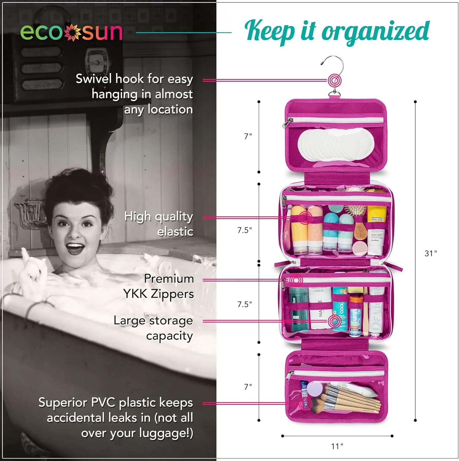 Hanging Travel Toiletry Bag  Designed in Hawaii  Water-resistant Travel Organizer for Bathroom Accessories