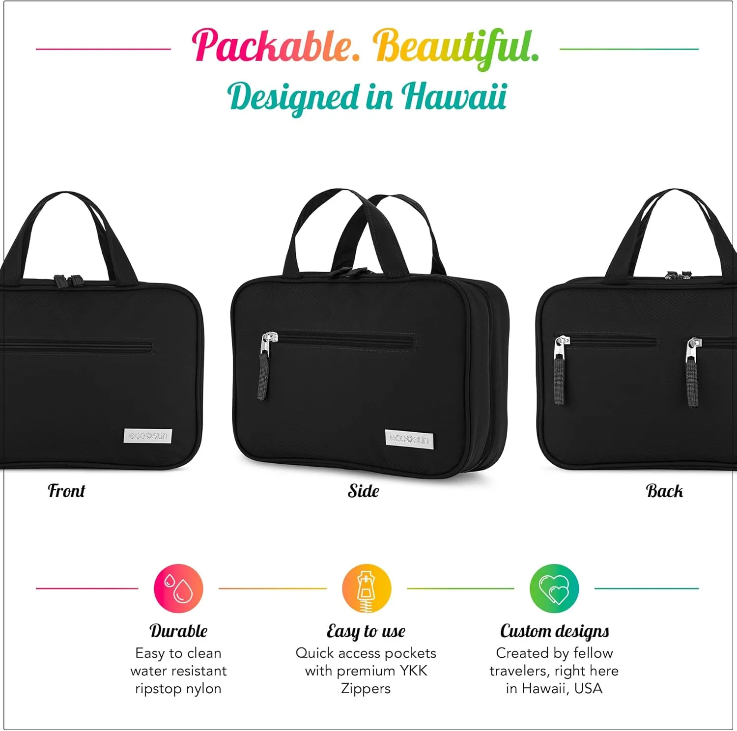 Hanging Travel Toiletry Bag  Designed in Hawaii  Water-resistant Travel Organizer for Bathroom Accessories