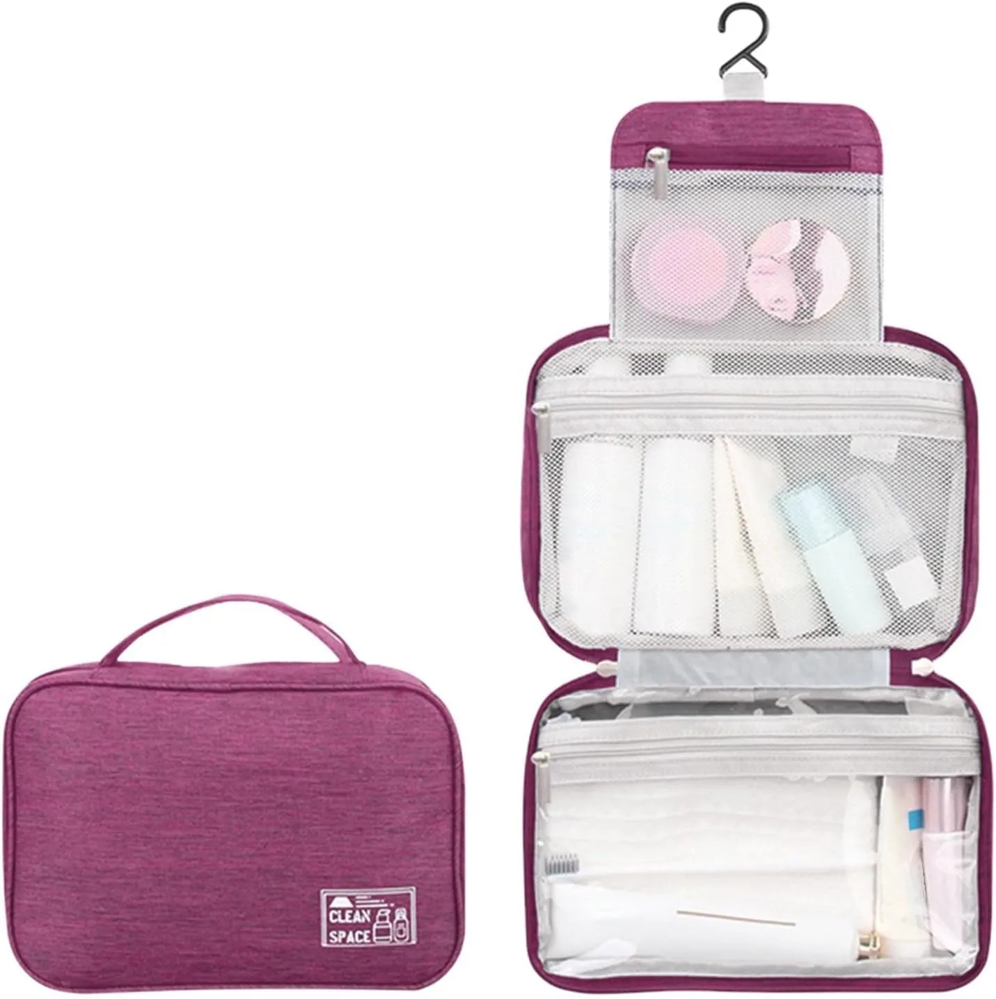 Hanging Travel Toiletry Containers,10 X 6.5 Inch Travel Makeup Bag,Foldable Portable Large Capacity Travel Toiletries Bag with Compartment,Waterproof Travel Cosmetic Bag,Travel Essentials
