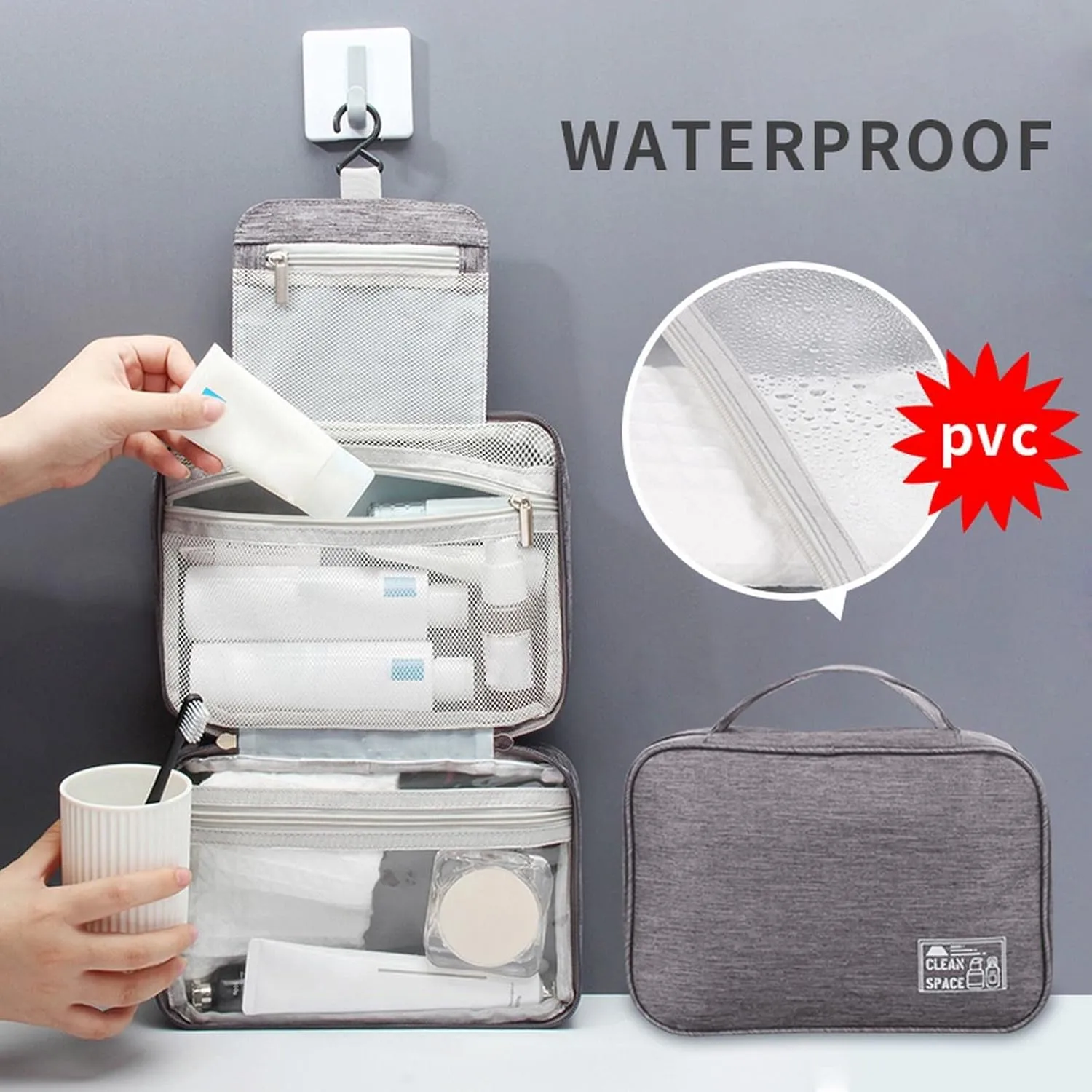 Hanging Travel Toiletry Containers,10" X 6.5" Makeup Bag Large,Portable Foldable Large Capacity Travel Bag for Toiletries,Waterproof Travel Cosmetic Bag,Travel Essentials