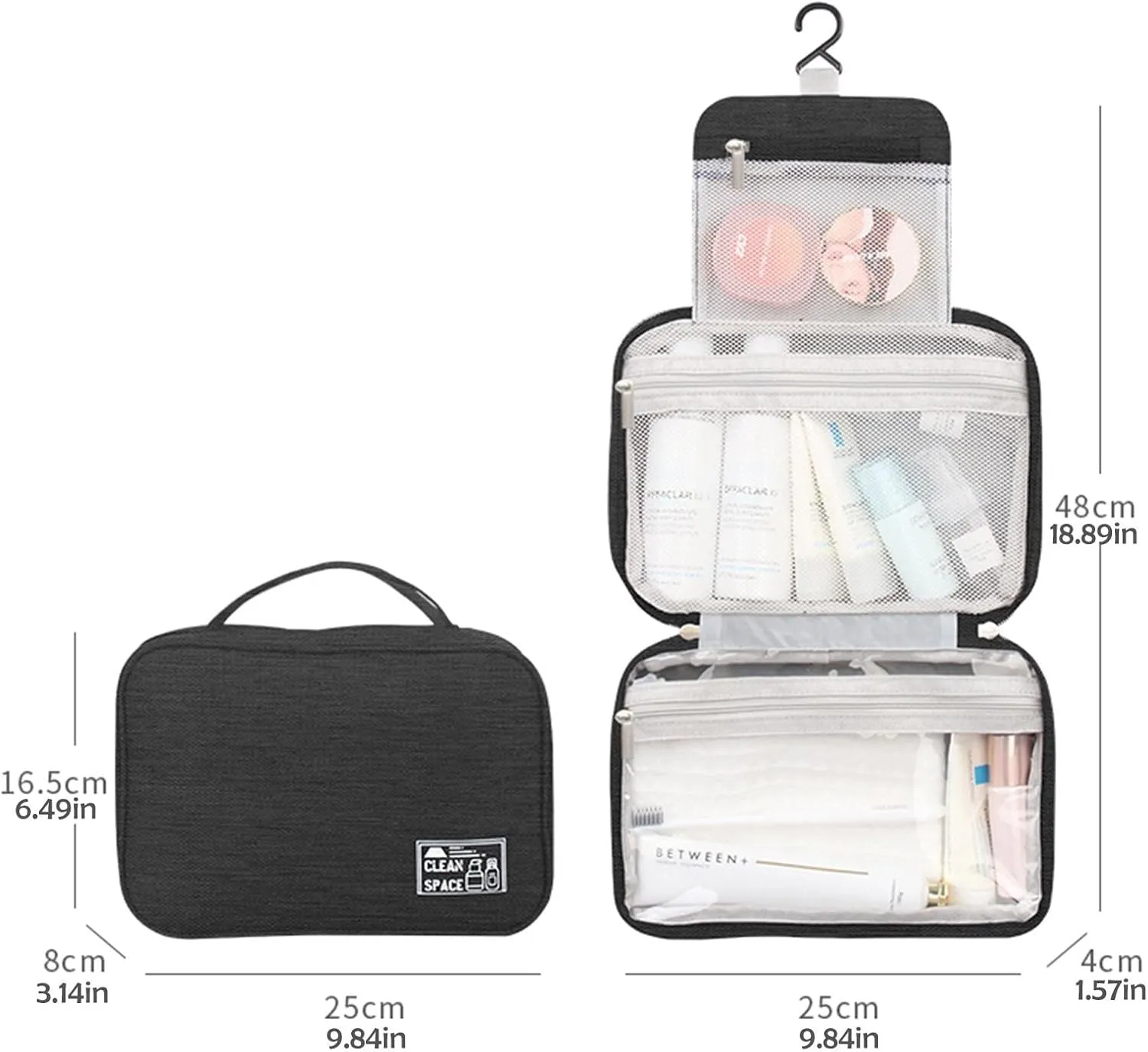 Hanging Travel Toiletry Containers,10" X 6.5" Makeup Bag Large,Portable Foldable Large Capacity Travel Bag for Toiletries,Waterproof Travel Cosmetic Bag,Travel Essentials
