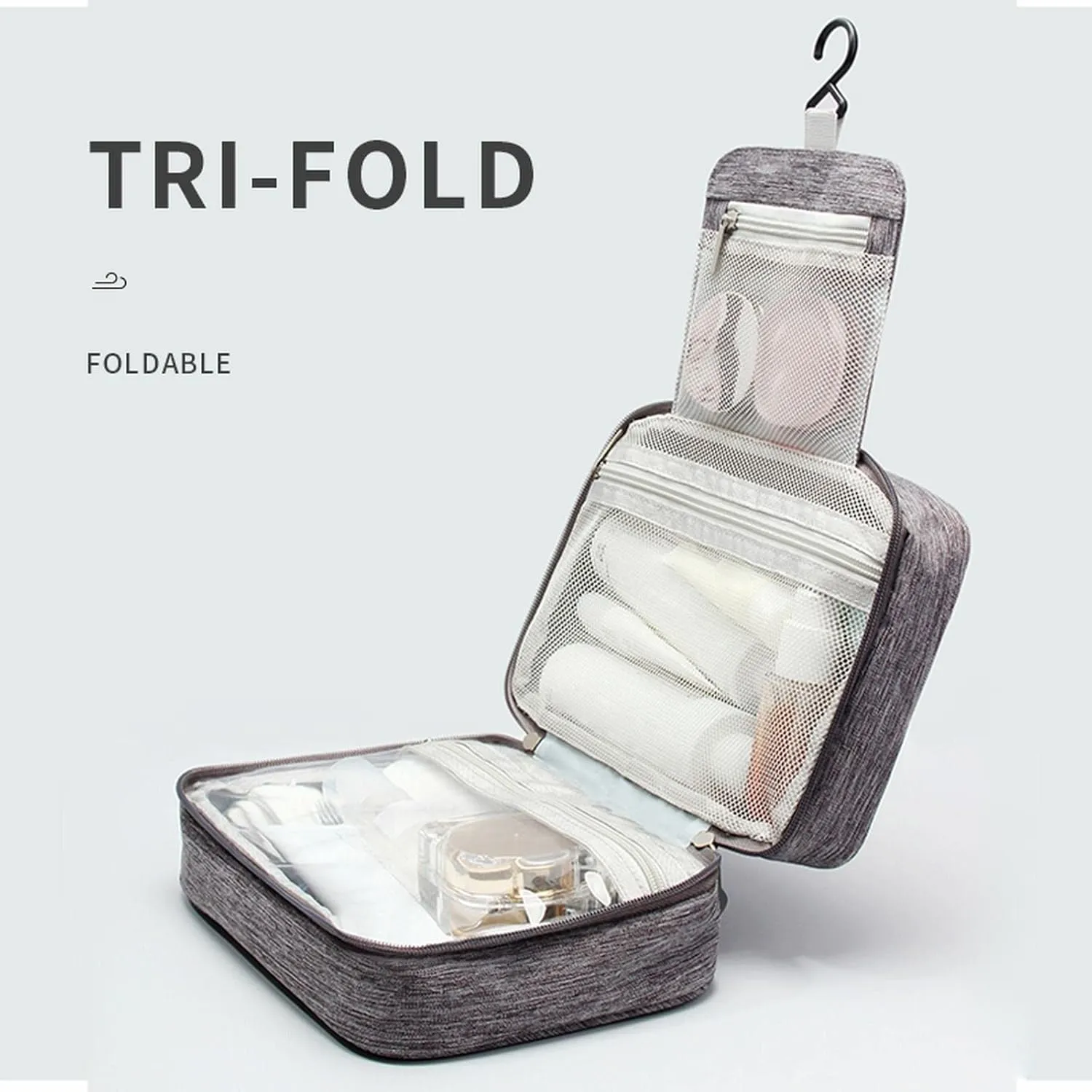 Hanging Travel Toiletry Containers,10" X 6.5" Travel Makeup Bag,Foldable Large Capacity Portable Toiletries Travel Bag with Compartment,Waterproof Travel Cosmetic Bag,Travel Accessories
