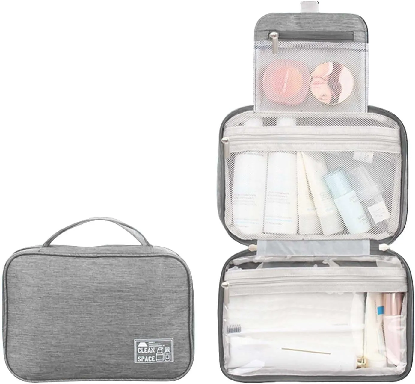 Hanging Travel Toiletry Kit,10 X 6.5 Inch Makeup Bag Organizer,Foldable Large Capacity Portable Travel Toiletries Bag with Compartment,Waterproof Cosmetic Travel Bag,Travel Essentials
