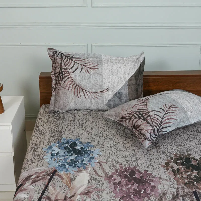 Hayat Floral Bedsheet - Grey