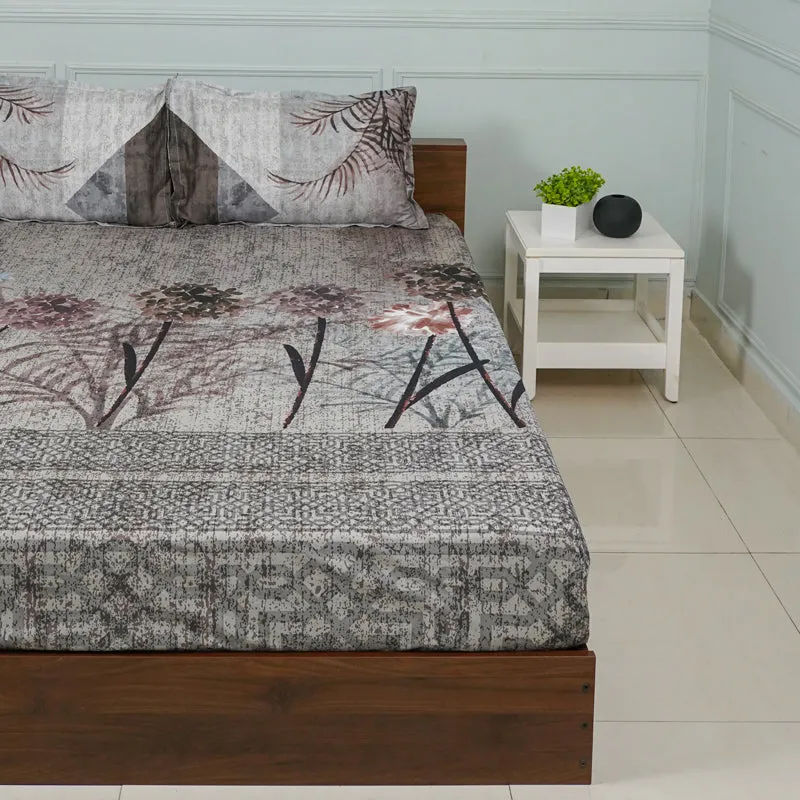 Hayat Floral Bedsheet - Grey