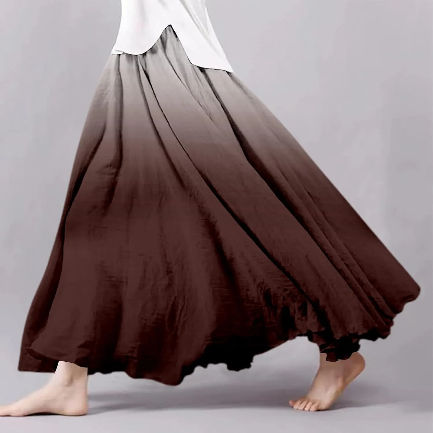 High Waisted Skirts for Women Summer 2025 Gradient Pleated Flowy Cotton Linen Skirts Boho Vacation Casual Long Skorts