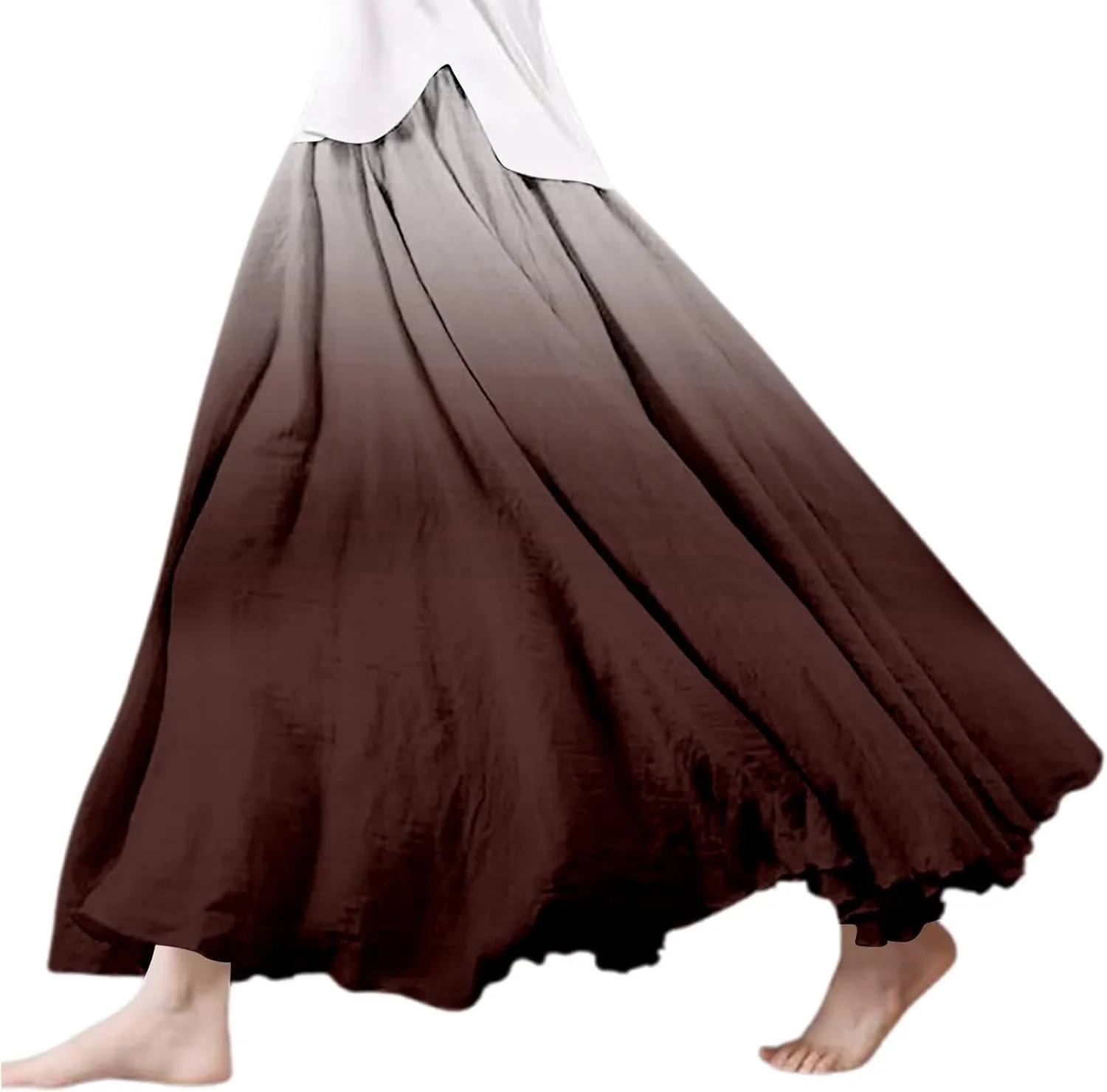 High Waisted Skirts for Women Summer 2025 Gradient Pleated Flowy Cotton Linen Skirts Boho Vacation Casual Long Skorts