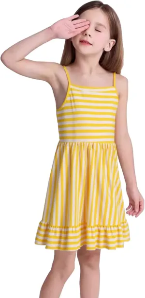 HILEELANG Girl Short Sleeve Dress Summer Cotton Casual Tunic Shirt Twirly Basic Skater Dress