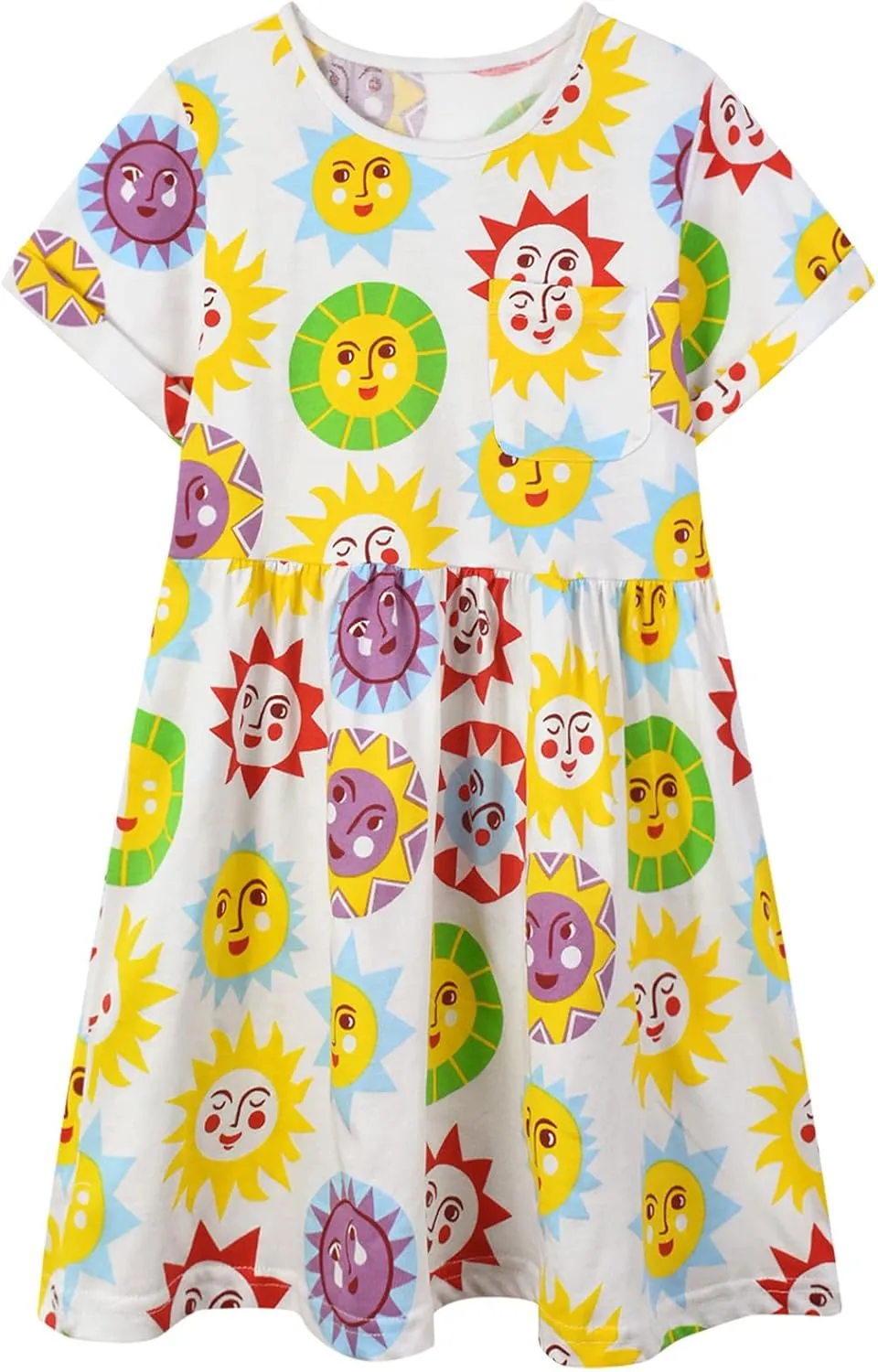 HILEELANG Girl Short Sleeve Dress Summer Cotton Casual Tunic Shirt Twirly Basic Skater Dress