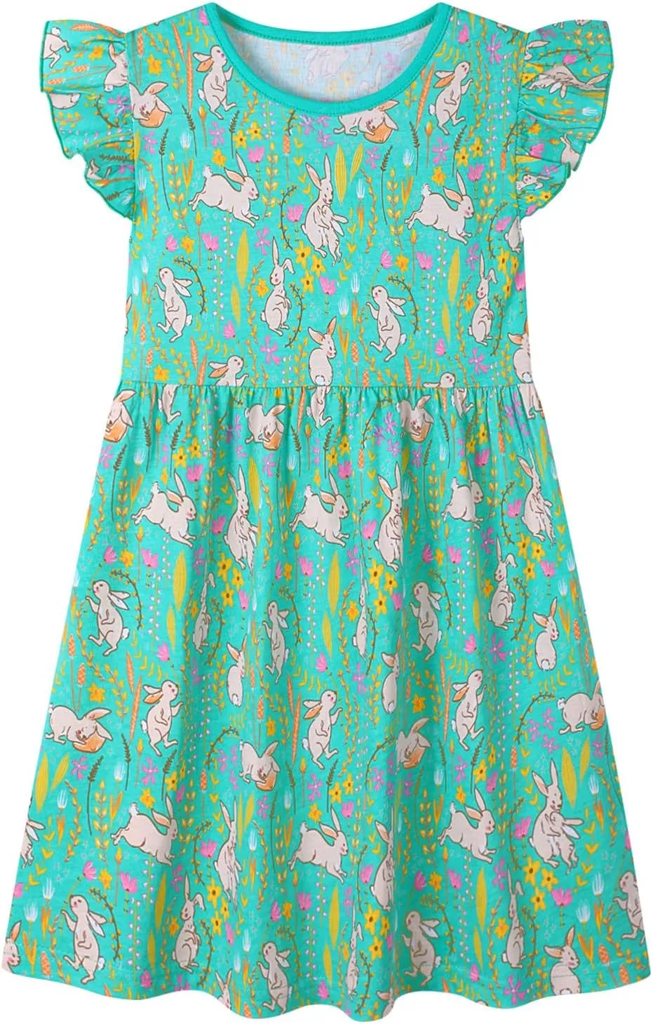 HILEELANG Girl Short Sleeve Dress Summer Cotton Casual Tunic Shirt Twirly Basic Skater Dress