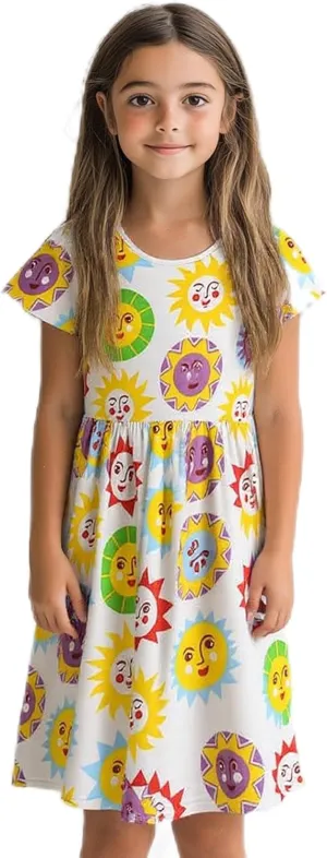 HILEELANG Girl Short Sleeve Dress Summer Cotton Casual Tunic Shirt Twirly Basic Skater Dress